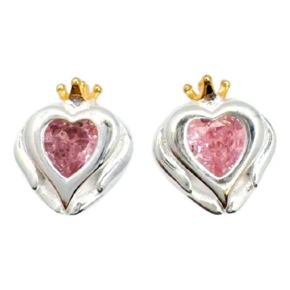 Aros Reina De Corazones, Circonita Rosada, Regalo Mujer/niña Plateado