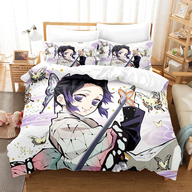 3D Print Kochou Shinobu Bed Linen Anime Demon Slayer Bedding Set 200x200 Teens Boys Twin Single Queen King Full Duvet Cover Sets Bed Sheets