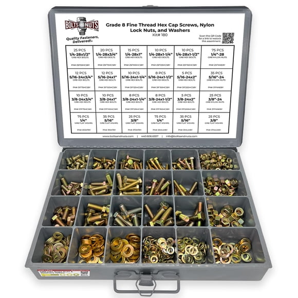 Kit de Tornillos BoltsandNuts.com 574 piezas Grado 8 de Rosca Fina