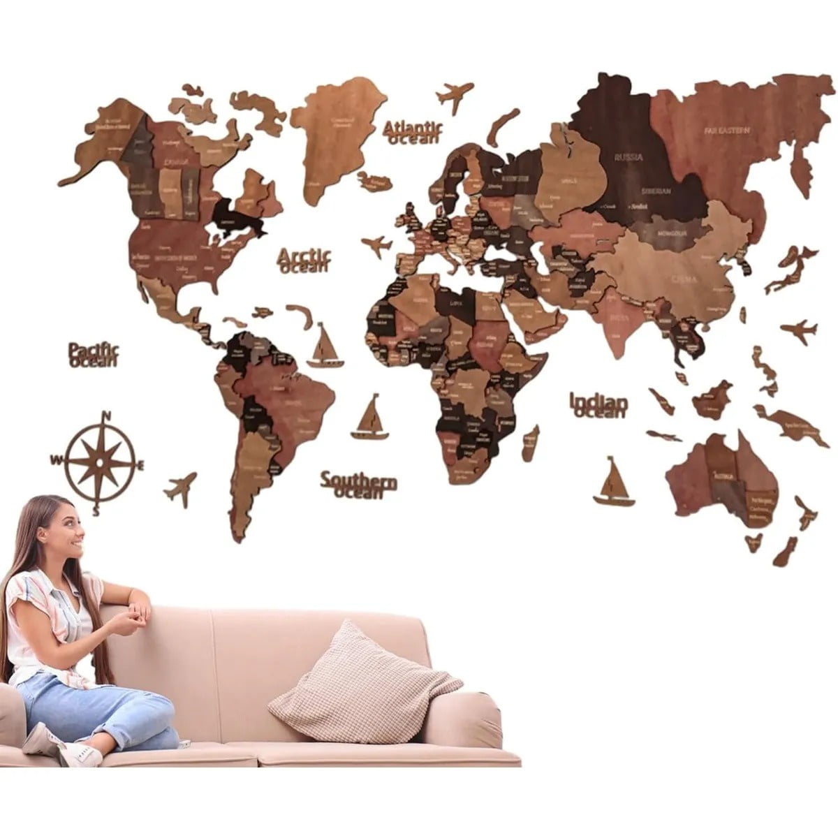 Genérica - Mapa Del Mundo De Madera 3d De Revestimiento Múltiple 200x120cm, Mapa De Viaje Con Estados Y Capitales, Decoración De Pared Para La Nueva Casa, Regalo Para Viajeros, Decoración De Oficina