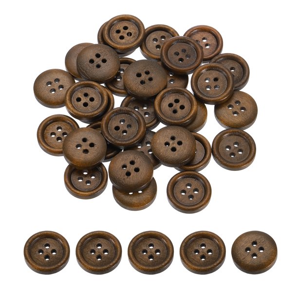 50 piezas de botones de madera, 18mm(3/4") 4 agujeros botón redondo de madera para costura, manualidades, ropa, marrón