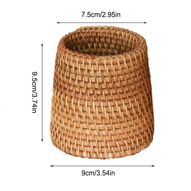 Handwoven Rattan Pen Holder and Makeup Brush Cup - Adorable and Sturdy Stationery Storage Box for Home, School, and Office