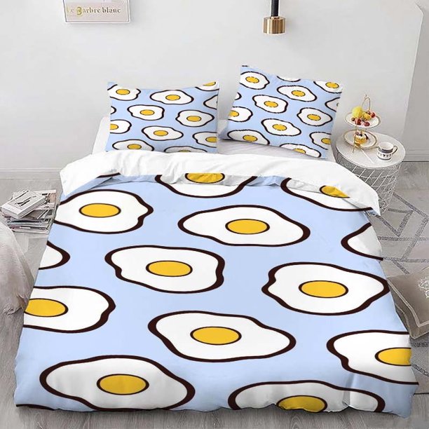 Cartoon Fried Egg Pattern Bedding Set Soft and Comfortable All-Season Bedspread and Pillowcase Set Ideal for Home and Bedroom Guest Room