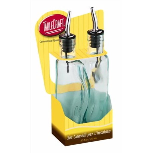 Juego de rompecabezas de cristal Cruet Set Tablecraft con botellas de vidrio tintado verde de 250 ml