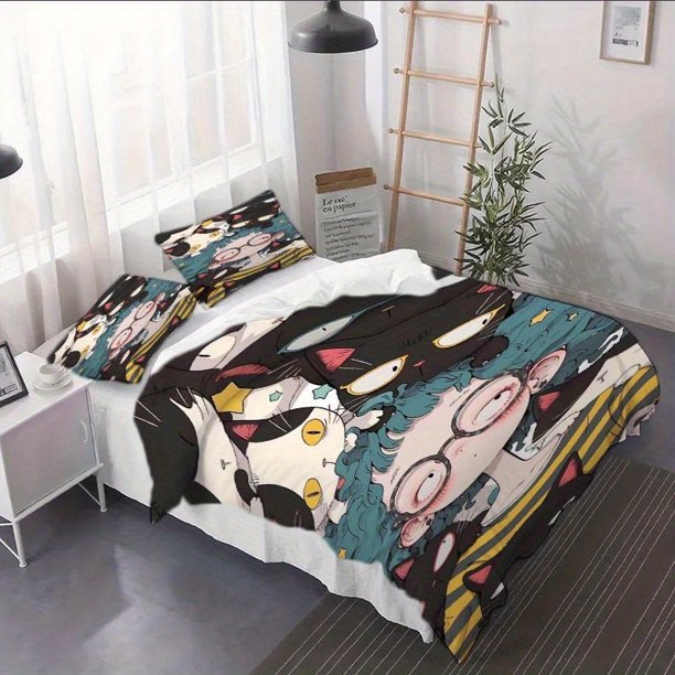 3pcs Heartwarming Illustration Duvet Cover Set - Bedding Set Suitable for Christmas