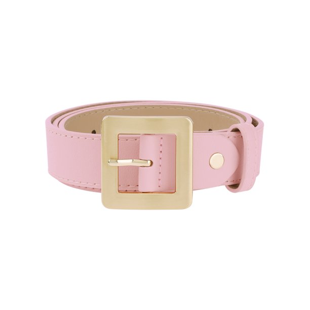 INSPIRE CHIC Cinturones de hebilla cuadrada dorada para mujeres de regreso a clases 1.1" de ancho, moda simple, cinturón de cintura de cuero sintético para vestidos y jeans 40.6x1.1" rosa claro