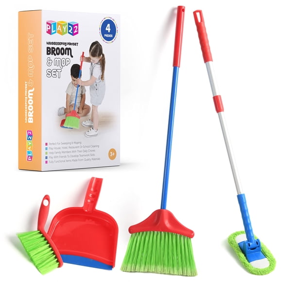 Set de limpieza Play22 Kids de 4 piezas con escoba, mopa, cepillo y recogedor