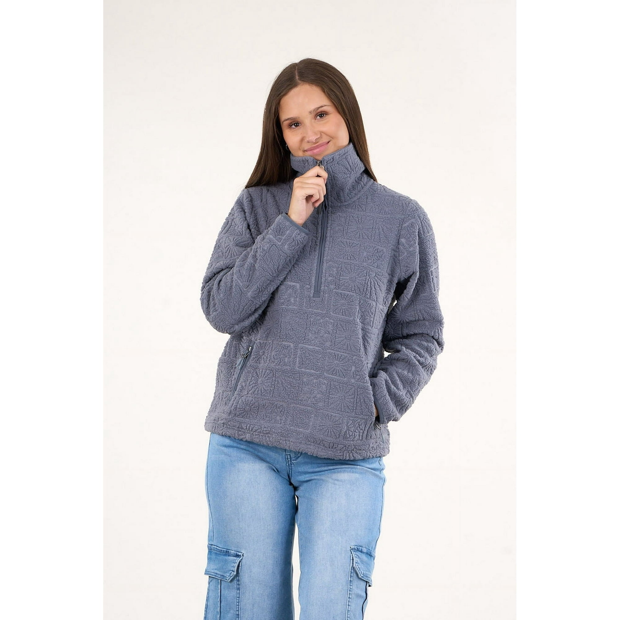 Polemic - Poleron Sherpa Hot Print Medio Cierre Azul Mujer