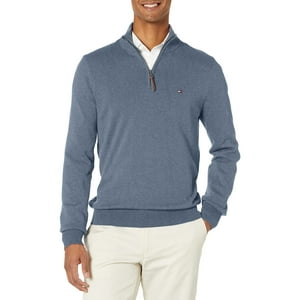 Jersey Tommy Hilfiger Para Hombre, Manga Larga, Cierre En Cuarto, Azul Marino
