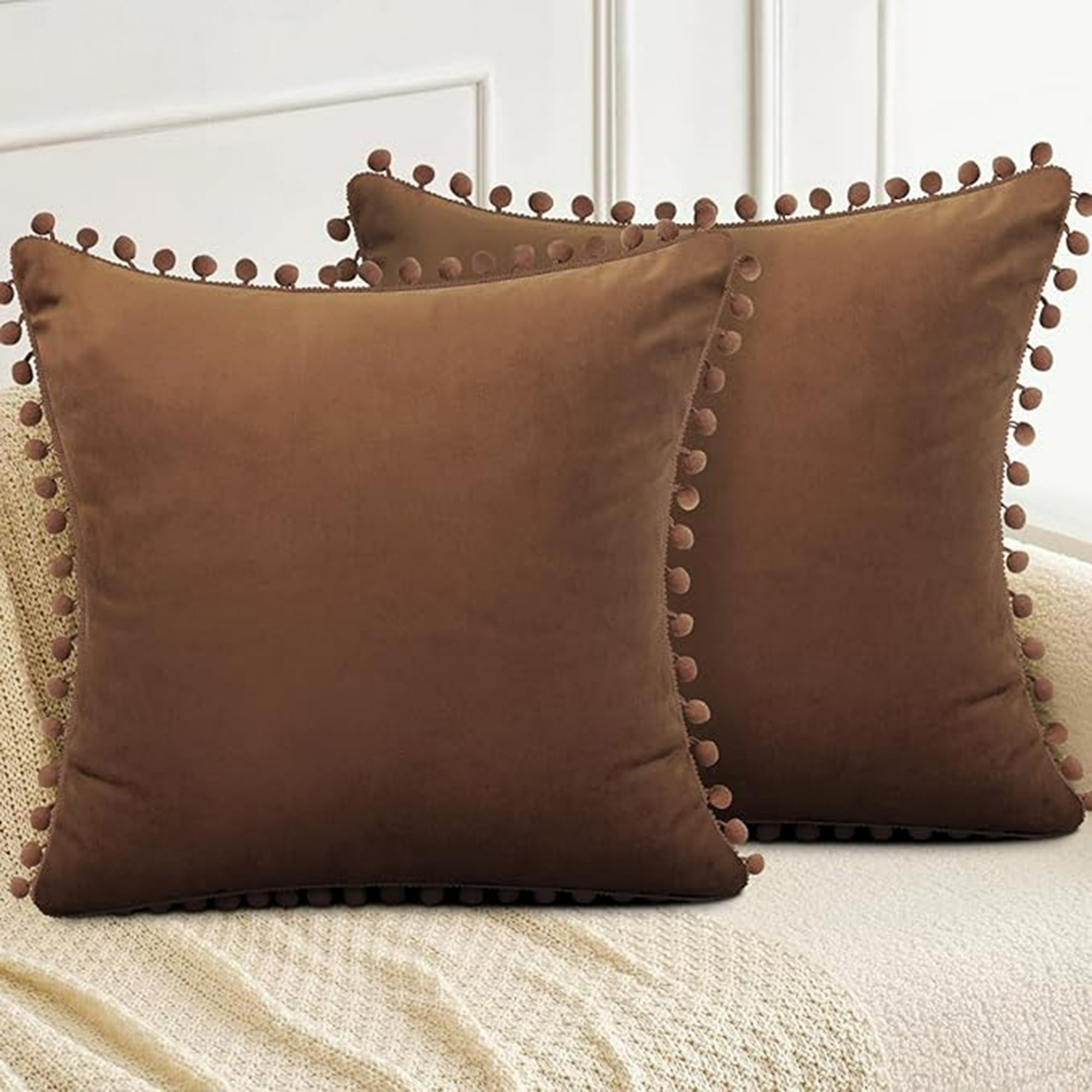 Veatool - 2 Fundas De Almohada Cuadradas De Terciopelo Blando, Fundas De Almohada Decorativas De 40 X 40 Cm, Con Bolas De Terciopelo, Para Sofás De Decoración Familiar, Reposabrazos, Etc.