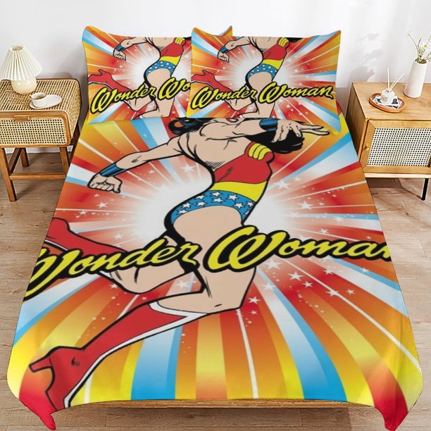 Wonder Woman Bedding Sets Ultra Soft Skin-Friendly Duvet Cover 3 Piece, Cute Comforter Cover Bed Set for Boys Girls Kids