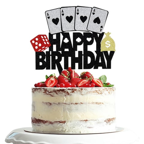 Fiesta De Feliz Cumpleaños Con Dados De Póquer Cake Topper Dxsdgetue