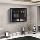thumbnail image 1 of 27.56"Glass Doors Modern Two-door Wall Cabinet with Featuring Three-tier Storage for Entryway Living Room Bathroom Dining Room,Black, 1 of 3