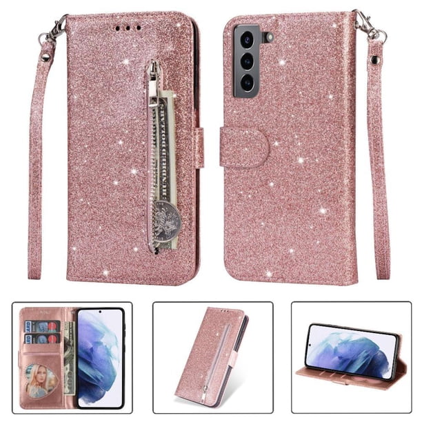 Funda para FOXDOCK Elegante funda Samsung Galaxy S21 Plus 5G Glitter con cremallera-Ideal para el uso diario