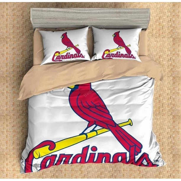 Mlb St. Louis Cardinals Logo Quilt Duvet Cover Set Super Soft3-Piece Bedding Set