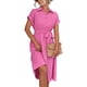 thumbnail image 5 of Vestido informal de manga corta para mujer con cuello camisero, color liso, cintura apretada, diseño de botones en forma de A, 5 of 5