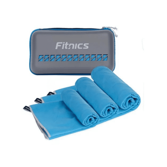 Toalla microfibra set 3 fitnics secado rapido con estuche viaje color azul