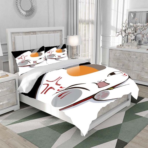 3pcs Xia Mu'S Friend Account Cat Teacher Meng Qu Posture Theme Printing Three Piece Bedding Set Soft Duvet Cover And Two Pillowcases