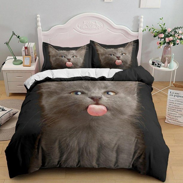 Cute Pet Cat Gift Quilt Duvet Cover Set Soft Comforter Cover Queen3-Piece Bedding Set