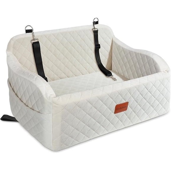 Asiento para auto para perros Lealchum grande color beige lavable y cómodo