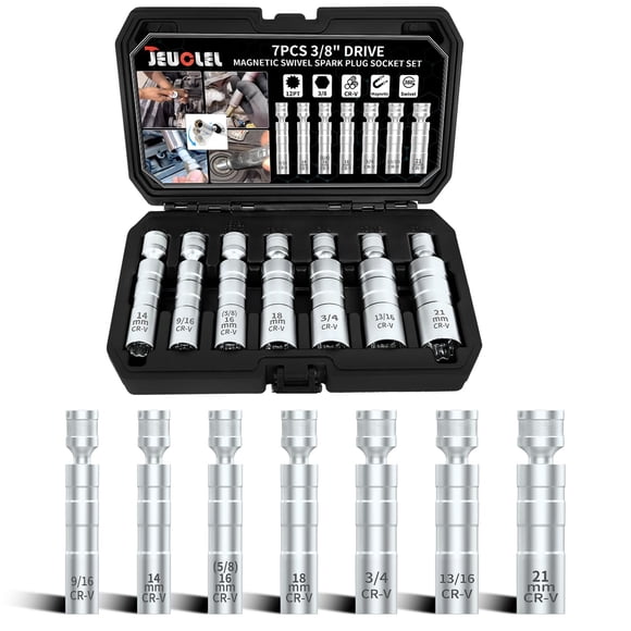 Juego de Vasos para Bujías JEUCLEL 7 Piezas 3/8" Cabezal