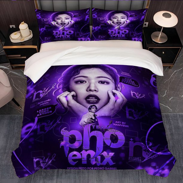 3pcs Team Sophonix Purple Black Geometric Pattern Bedding Set Duvet Cover and Pillowcases with Multicolor Print for All Seasons