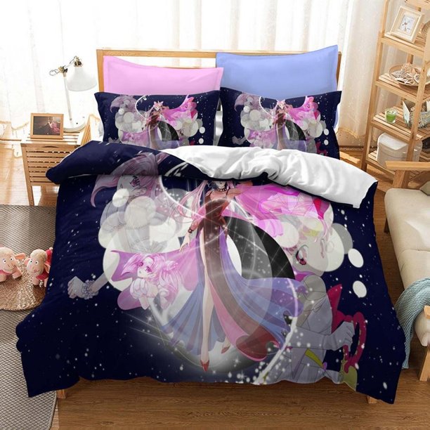 Sailor Moon Cartoon Girls Quilt Duvet Cover Set Queen Bedclothes Kids3-Piece Bedding Set