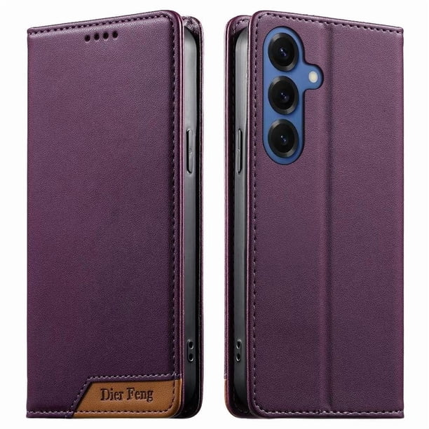 Funda Tipo Cartera de Cuero Sintético para Samsung Galaxy S26 Plus Bloqueo RFID, con Ranuras para Tarjetas y Bolsillo para Efectivo, Cierre Magnético Fuerte Morado