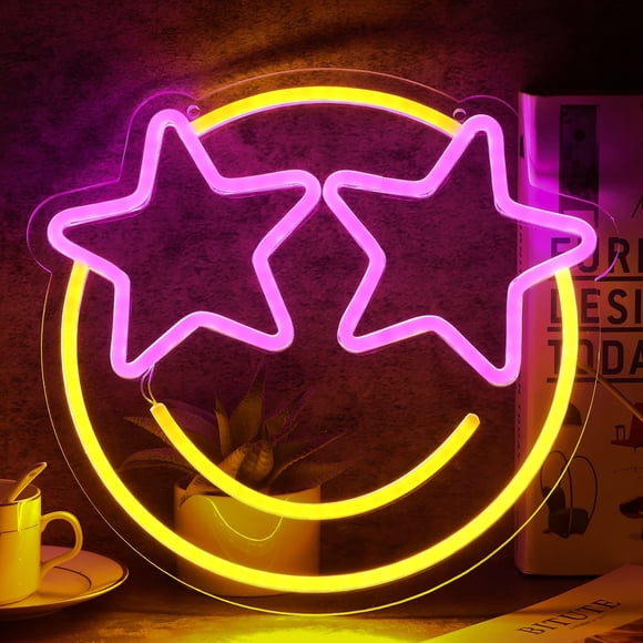 Letrero de neón con forma de cara sonriente de Wootfairy para decoración de pared, regulable, 30 x 29 cm