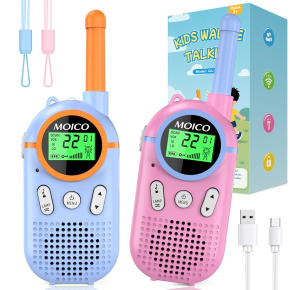 Walkie Talkies MOICO recargables para niños, rosa, de 3 a 12 años
