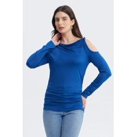 Fashionspark - Polera Mujer Aplicación Nudo Hombro Azul