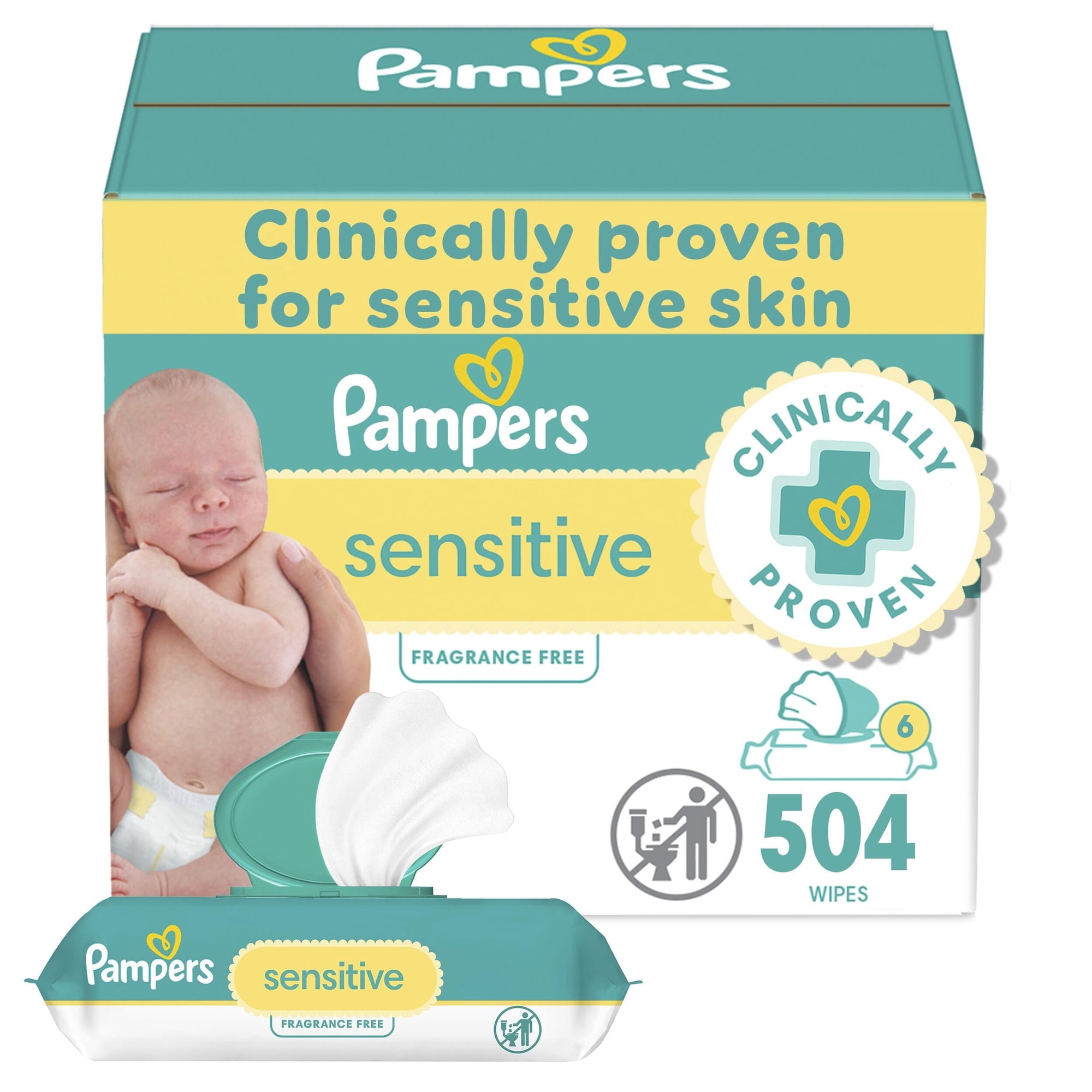 Toallitas Húmedas Para Bebés Pampers Sensitive A Base De Agua, 6 Paquetes (504 Toallitas)