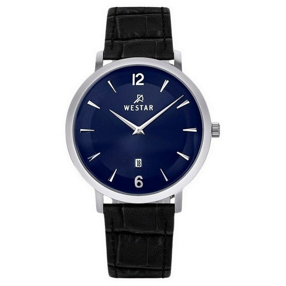 Reloj Profile Correa De Cuero Esfera Azul Cuarzo 50219stn104 Para Hombre 