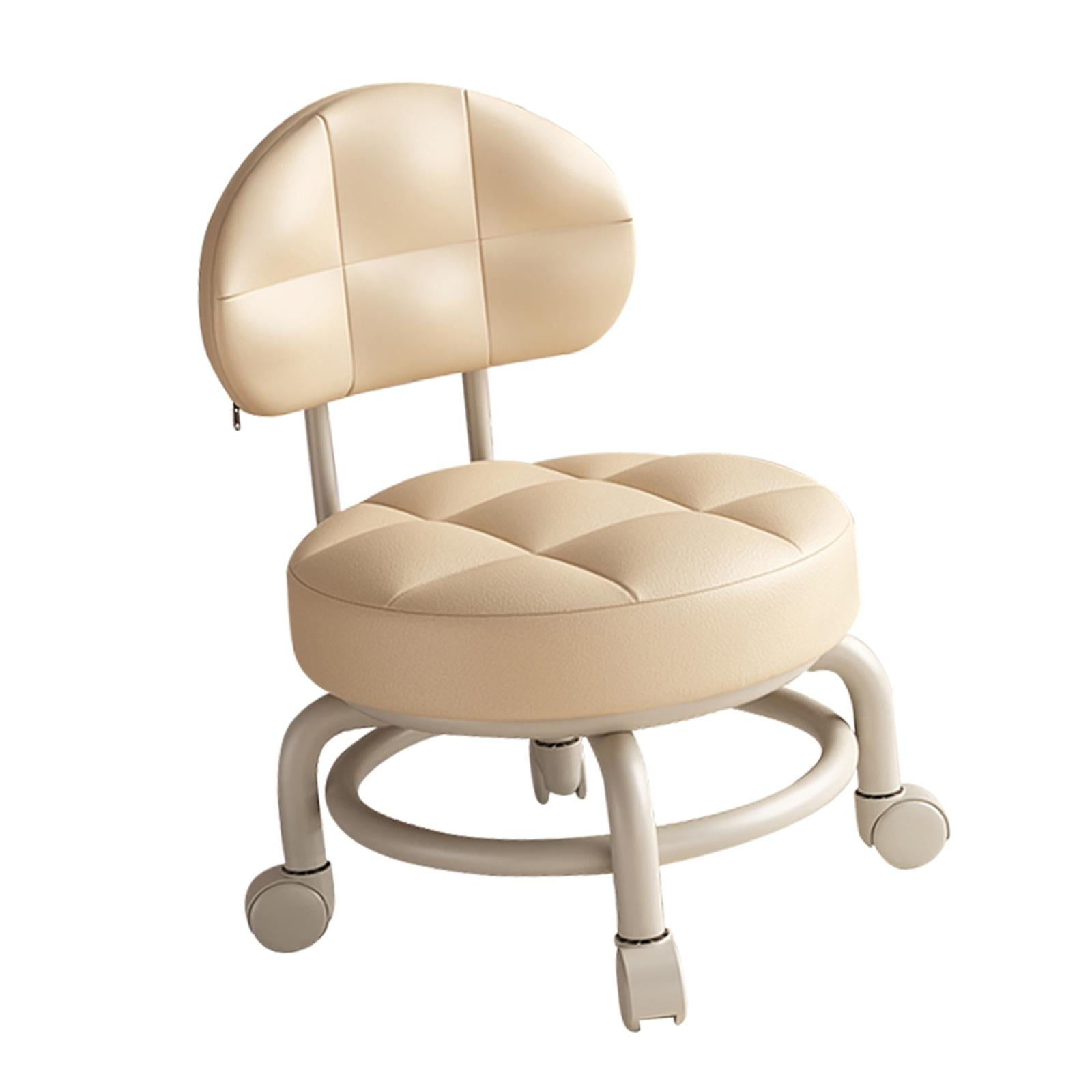 Bothyi - Taburete Con Ruedas Redondo Bajo Limpieza Con Respaldo Para Salón Peluquería Cocina Caqui