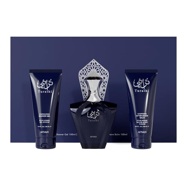 Set de regalo de perfume Afnan Turati Homme Blue de 100 ml con gel de ducha y loción para después del afeitado