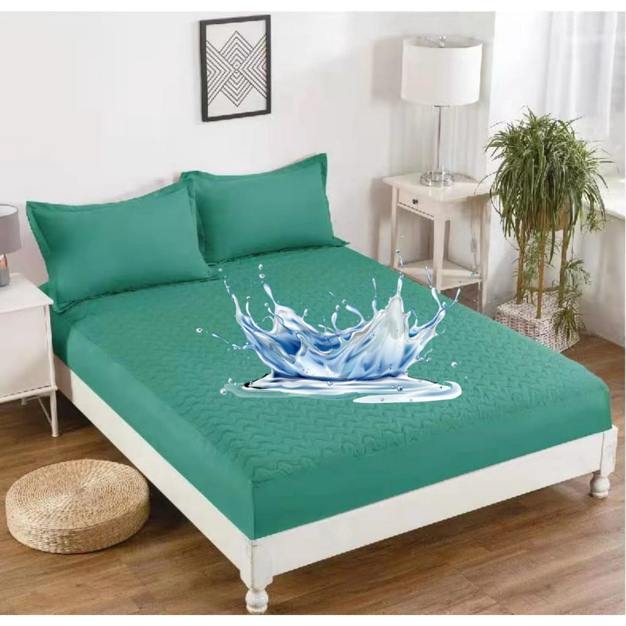 Aladdins Shop - Cubrecolchon Forro Impermeable Para Cama King Color Turquesa