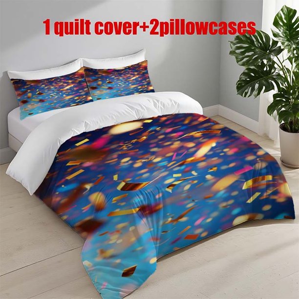 3pcs Golden Confetti Celebration Themed bedding | 1 Duvet Cover + 2 Pillowcases Polyester