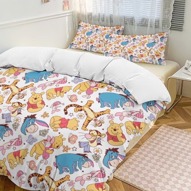 Funny Winnie The Pooh Comforter Set Soft 3 Pcs Twin Bedding Sets Thicken for All Season