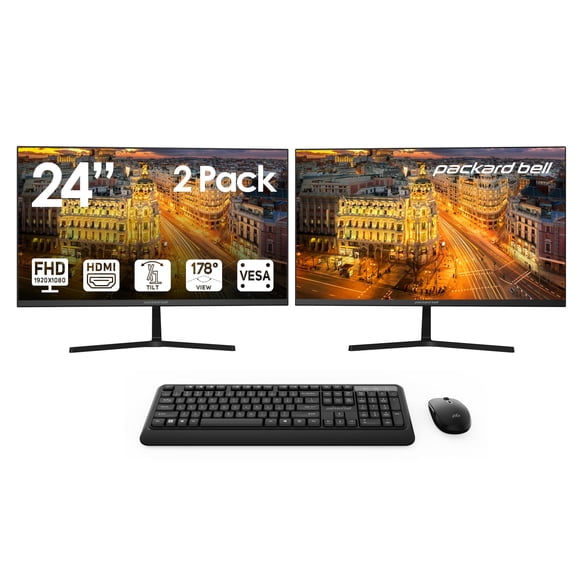 Packard Bell airFrame Monitores FHD de 24" - Kit inalámbrico de 2 unidades