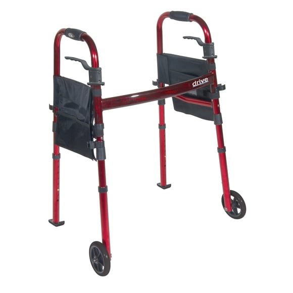 Walker Drive Medical Deluxe plegable de viaje con 5 ruedas, color rojo