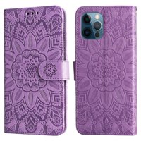 Funda Tipo Cartera Foxdock Para Iphone 12 Mini , Diseño Girasol En Relieve, Cuero Pu, Cierre Magnético, Soporte Y Tarjetero