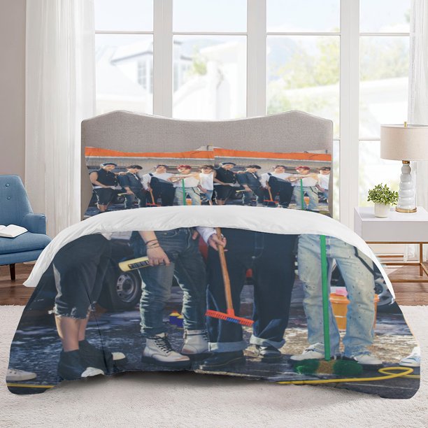 BTS Bedding Sets Cartoon Duvet Cover Lightweight 3 Piece Bet Sets for Kids Boys Girls