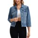 thumbnail image 2 of INSPIRE CHIC Chaqueta de Mujer Abrigo Jean Cuello Plano Botones Abajo Manga 3/4 Lavado Chaqueta de Mezclilla Recortada 2XL Azul Oscuro, 2 of 6