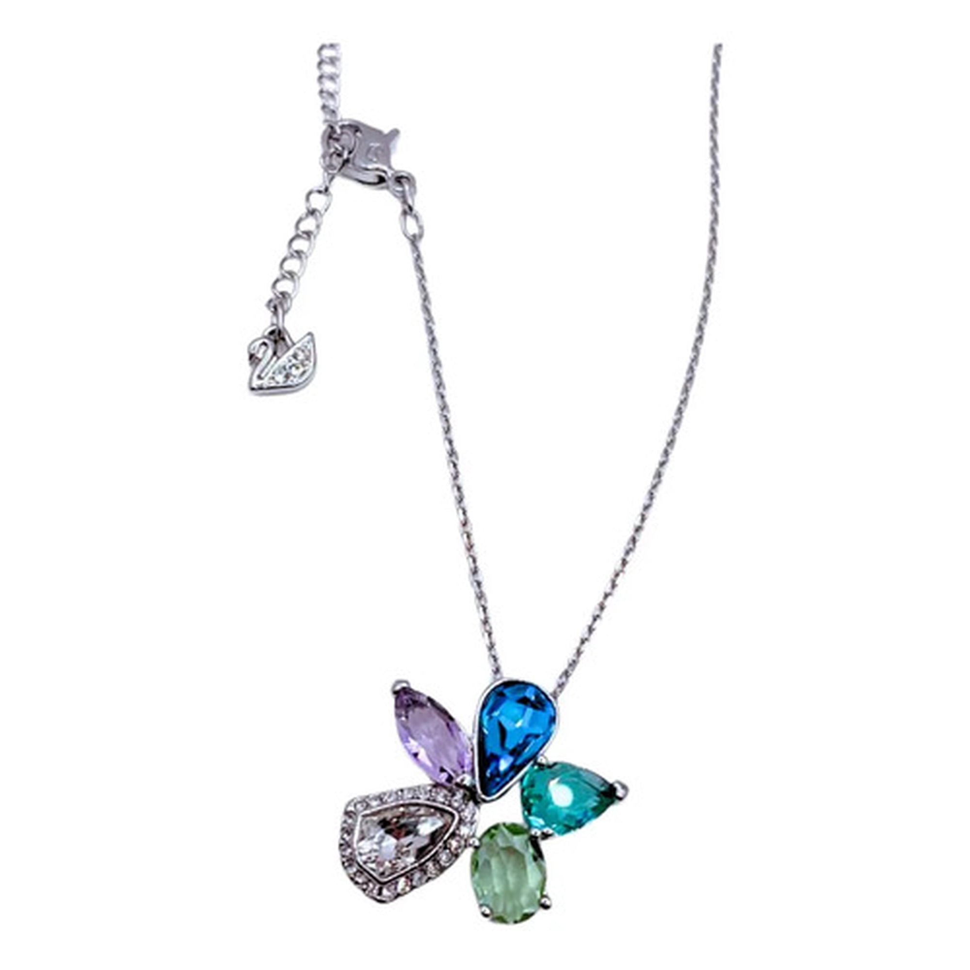 Marca - Collar Flor Colores, Cristal Austriaco, Circón, Regalo Mujer Plateado