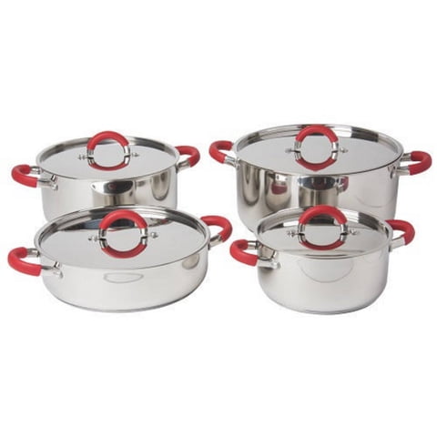 Set De Ollas 9 Piezas De Acero Inoxidable Mango De Silicon Arte Andino