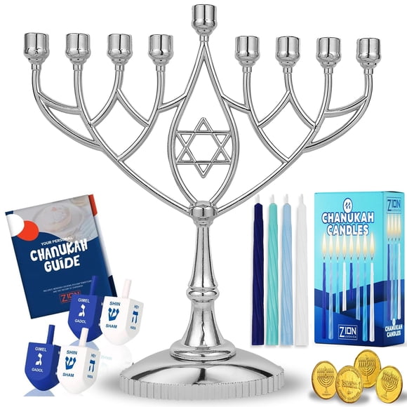 Kit de menorá de Janucá Zion Judaica con 9 menorah y 44 velas