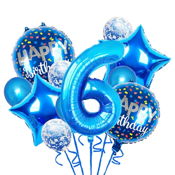 Set De Globos 11 Piezas Azul Para Fiesta De 6º Cumpleaños