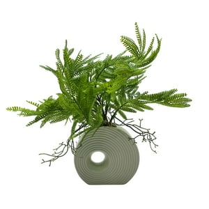 Fliperex - Planta Artificial Helecho Decorativa Macetero De Ceramica Verde