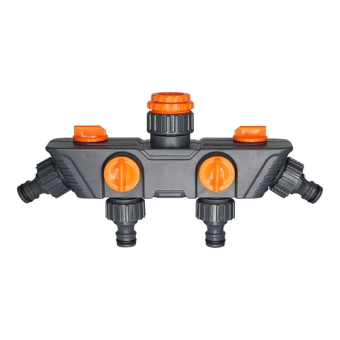 Xusx111 - Distribuidor De 4 Vías, 4 Puertos, Naranja, Metal/Plástico, Válvula De Bola, Válvula De Jardín, Conector, Distribuidor