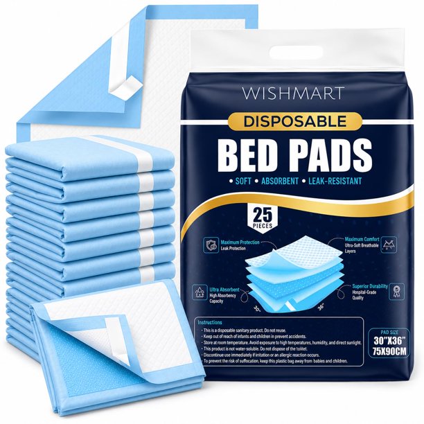 Almohadillas desechables WISHMART 75x91 cm, paquete de 25, absorbentes y a prueba de fugas